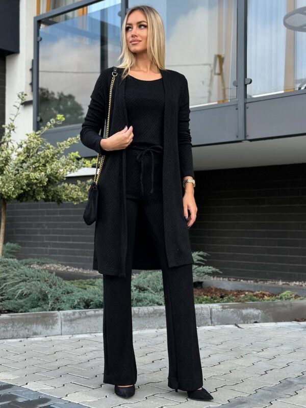 Komplet dzianinowy trzyczęściowy- Czarny