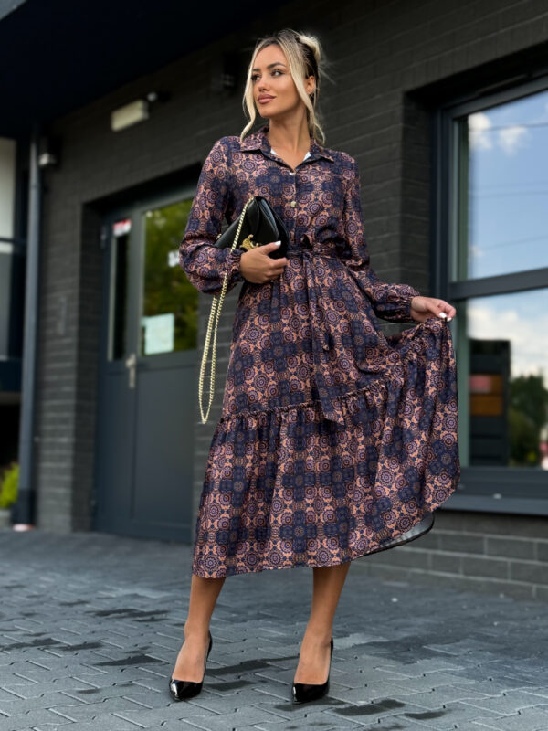Sukienka midi z falbanką-w print