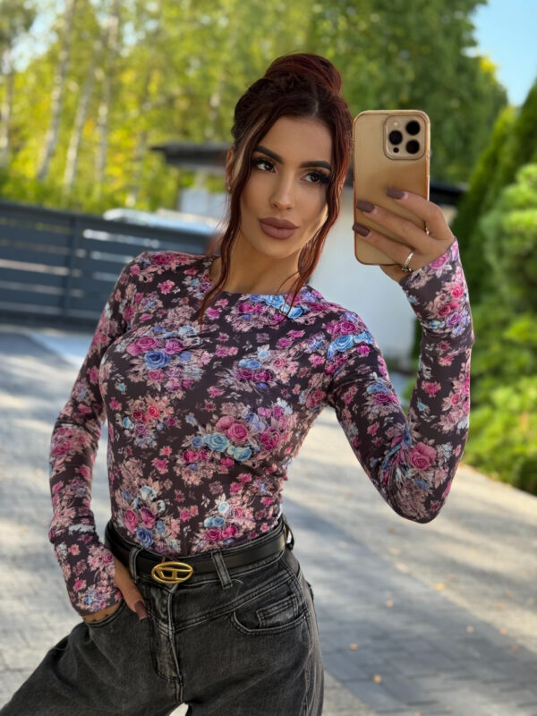 Bluzka - szara w kwiaty