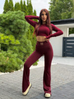 Legginsy dzwony Logo- bordowe