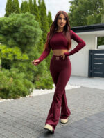 Legginsy dzwony Logo- bordowe